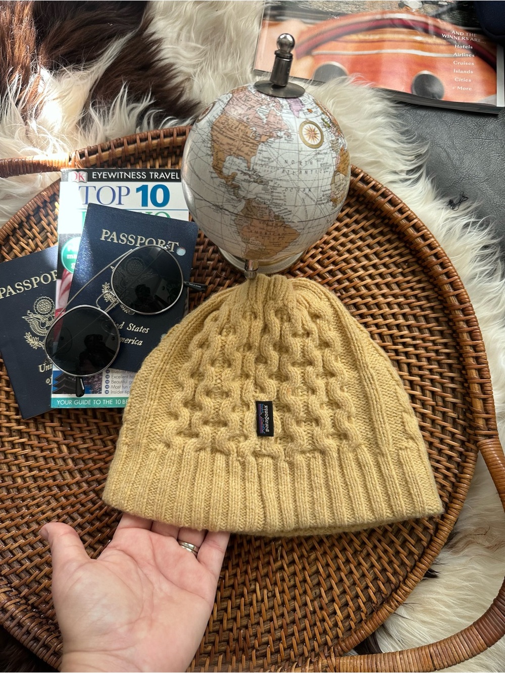 Patagonia Wool Blend Cable Knit Beanie Mustard Yellow One Size